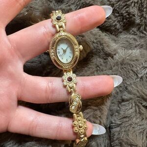 Gold Women's Watch with Floral Details